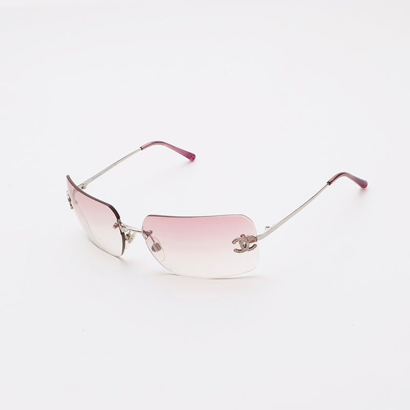 Chanel Coco Mark Rhinestone Frameless Sunglasses Pink WS9551