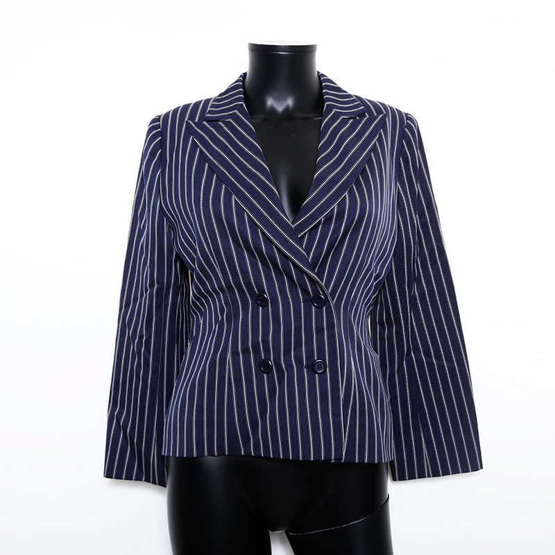 Christian Dior Size9 Striped Double Jacket Navy WS9607 – NUIR VINTAGE