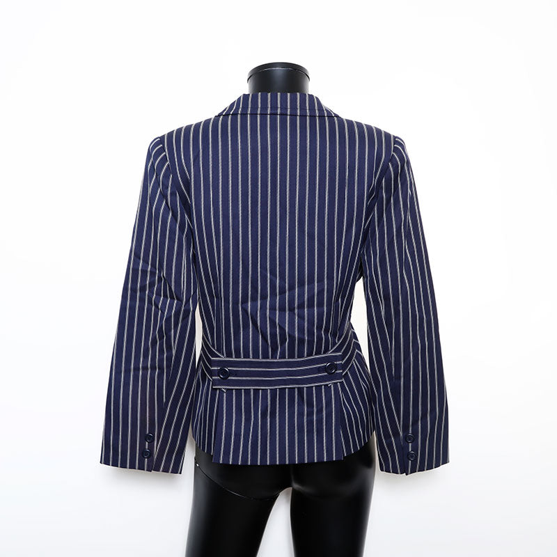 Christian Dior Size9 Striped Double Jacket Navy WS9607 – NUIR VINTAGE