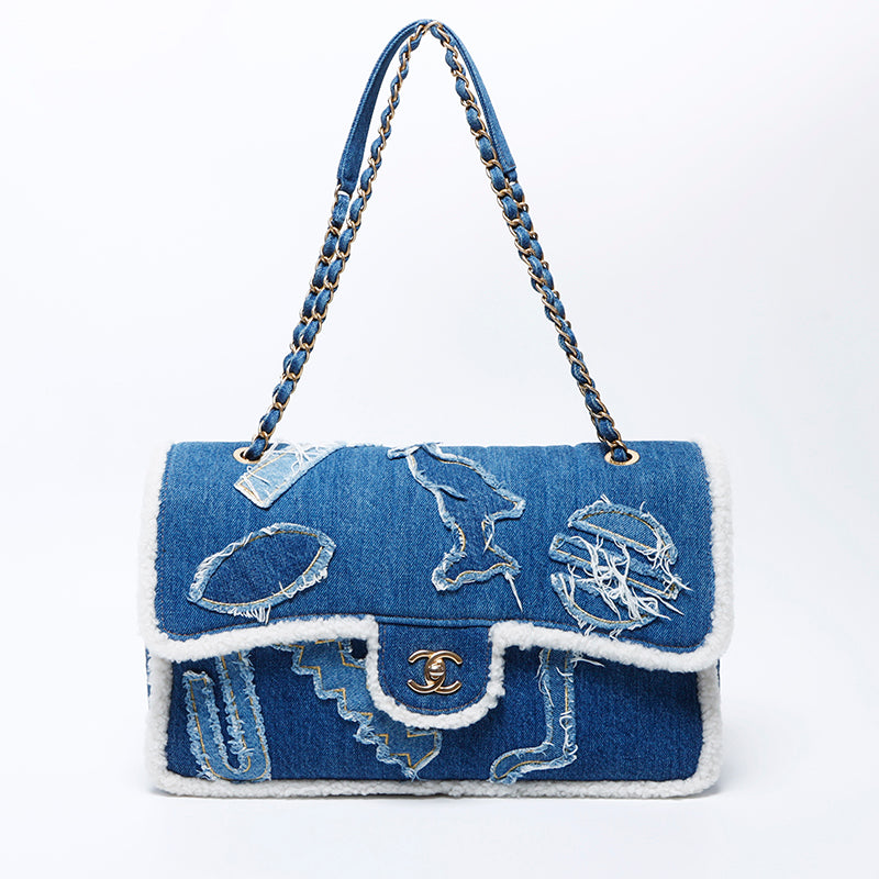 CHANEL 28th series denim mouton Egyptian line Shoulder Bag blue