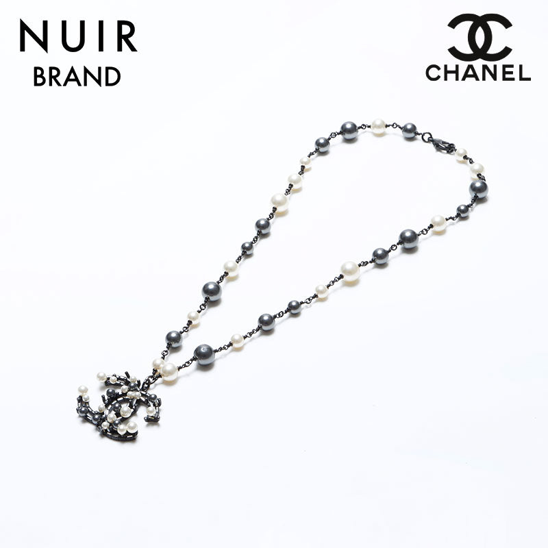 Chanel B10A Coco Mark Rhinestone Necklace Black White WS9748