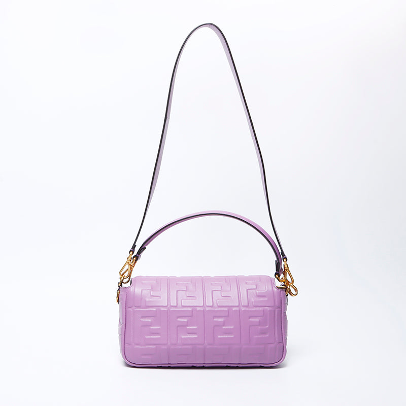 FENDI Zucca Mamma Bagget 2Way Leather Shoulder Bag Purple