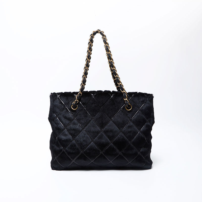 シャネル CHANEL 7番台 ファー チェーン ショルダーバッグ ブラック