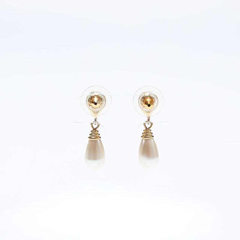 美品 Dior ドロップ型ピアス パール付き DIOR | D-Drop ピアス メタル・レジンパール・クリスタル