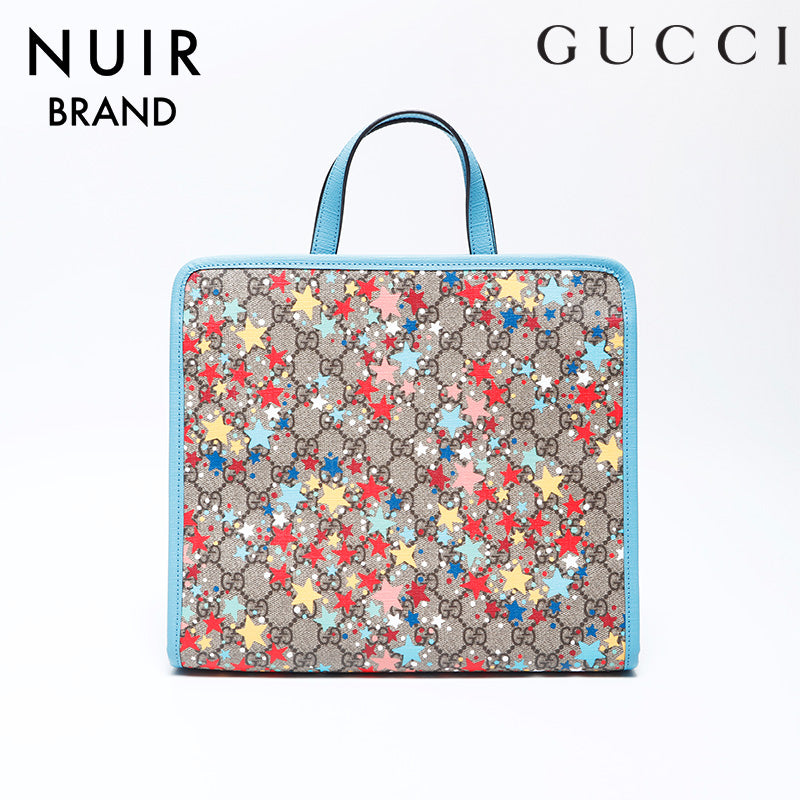 グッチ GUCCI スター 星 総柄 ペイント ハンドバッグ ベージュ ブルー WS9960 – NUIR VINTAGE