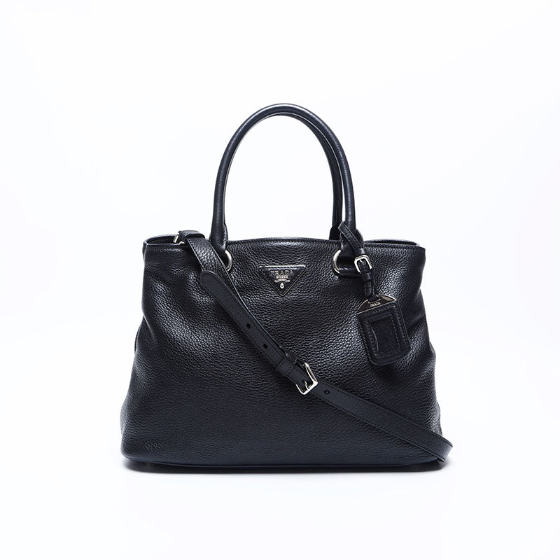 美品　PRADA 2way ハンドバッグ 三角ロゴ レザー 黒　ビジネスバック プラダ PRADA 三角ロゴタグ 2way ハンドバッグ ブラック WS9987 – NUIR