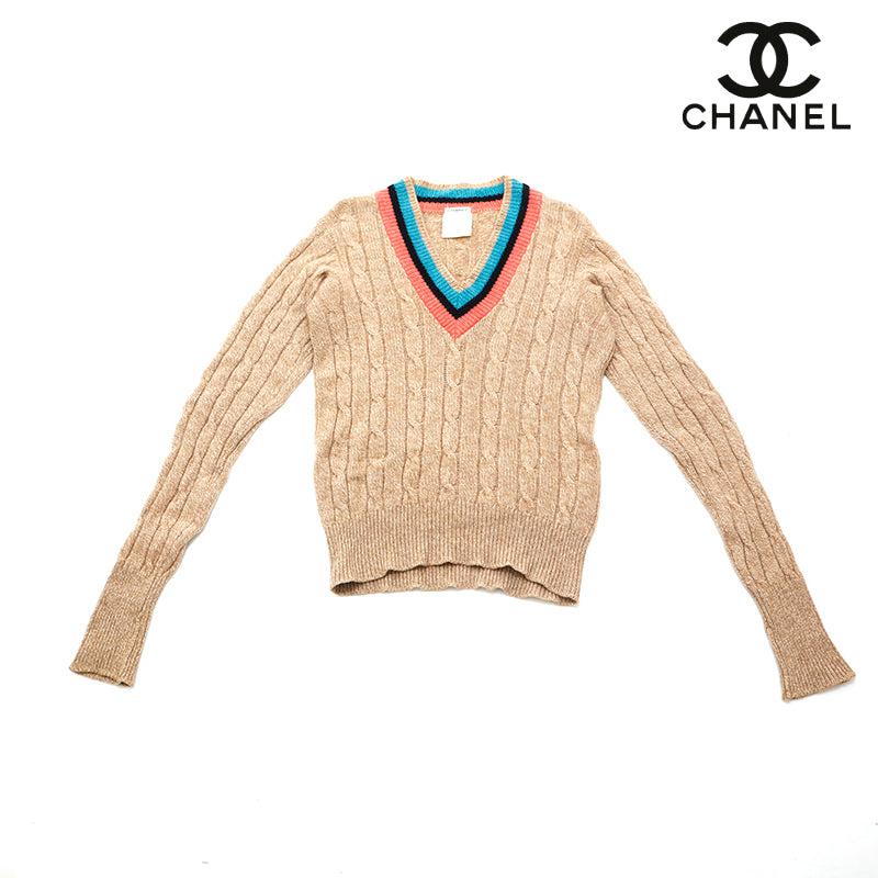 シャネル CHANEL Vネック セーター カシミヤ ニット ベージュ eit1088