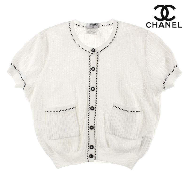 シャネル CHANEL ココボタン 半袖 カーディガン ニット 96P ホワイト