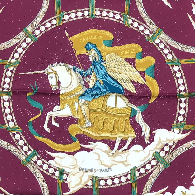 エルメス HERMES カレ90 CAVALIERS DES NUAGES スカーフ シルク マルチ