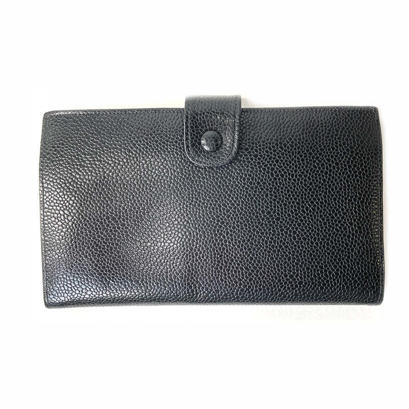Chanel Coco Mark Caviar Skin 1996-1997 Long Wallet Calf