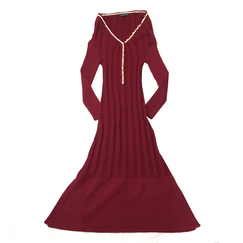 Y Projectニットワンピース Y/PROJECT ワイプロジェクト ロングニット ワンピース ワインレッド