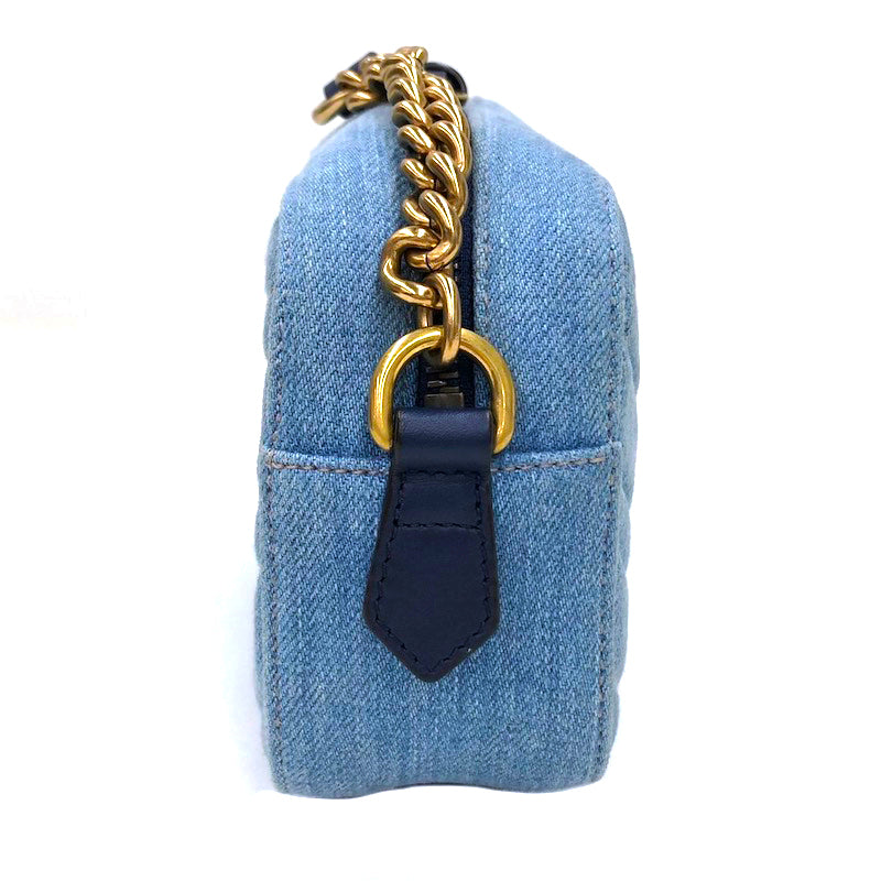 グッチ GUCCI GGマーモント ショルダーバッグ デニム インディゴブルー