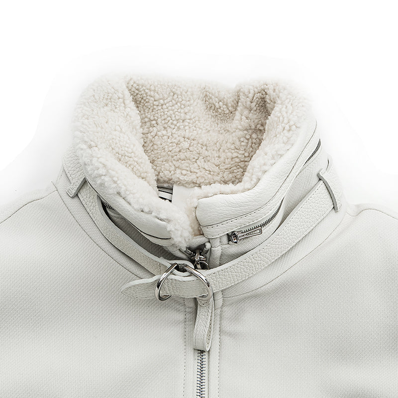エルメス HERMES レザー x ムートン コート ホワイト P12682 エルメス HERMES レザー x ムートン コート ホワイト P12682