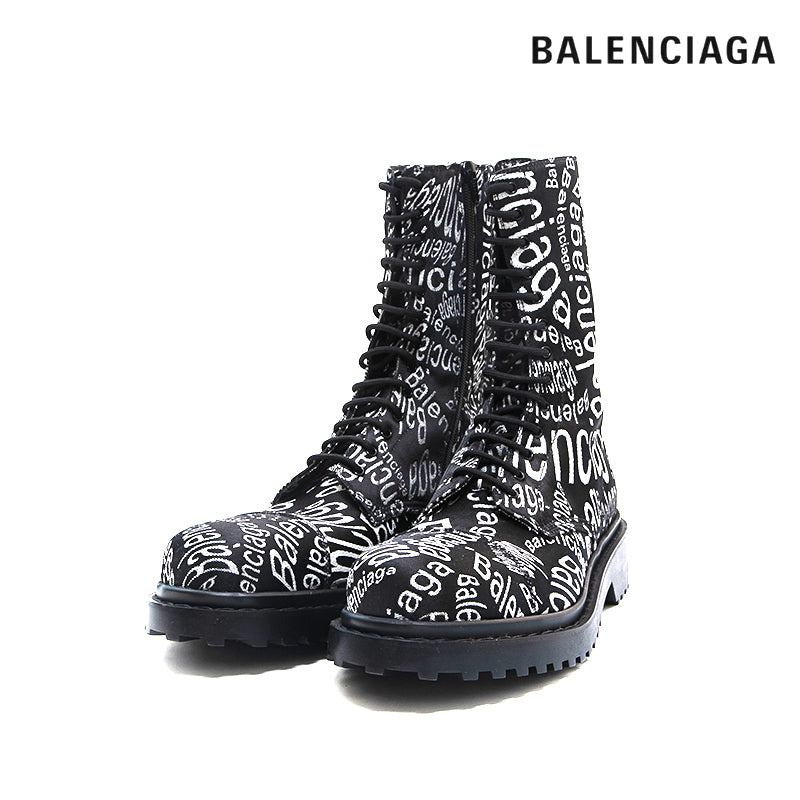 バレンシアガ BALENCIAGA レースアップ ロゴ ファブリック ブーツ ...