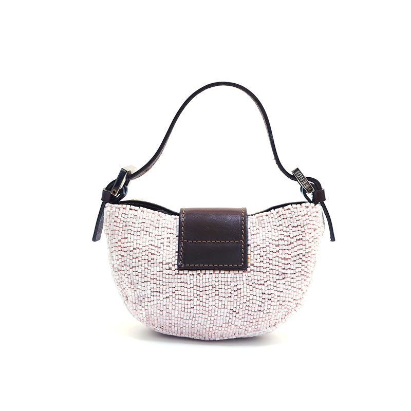 フェンデイ　ビーズバック フェンディ FENDI ビーズ ミニマンマ ポーチ ハンドバッグ ピンク