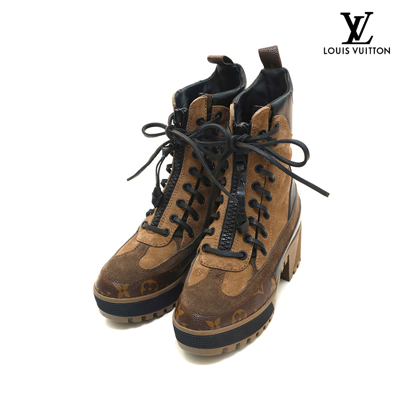 Louis Vuitton Brown Leather Platform Ankle Length Boots Size 38