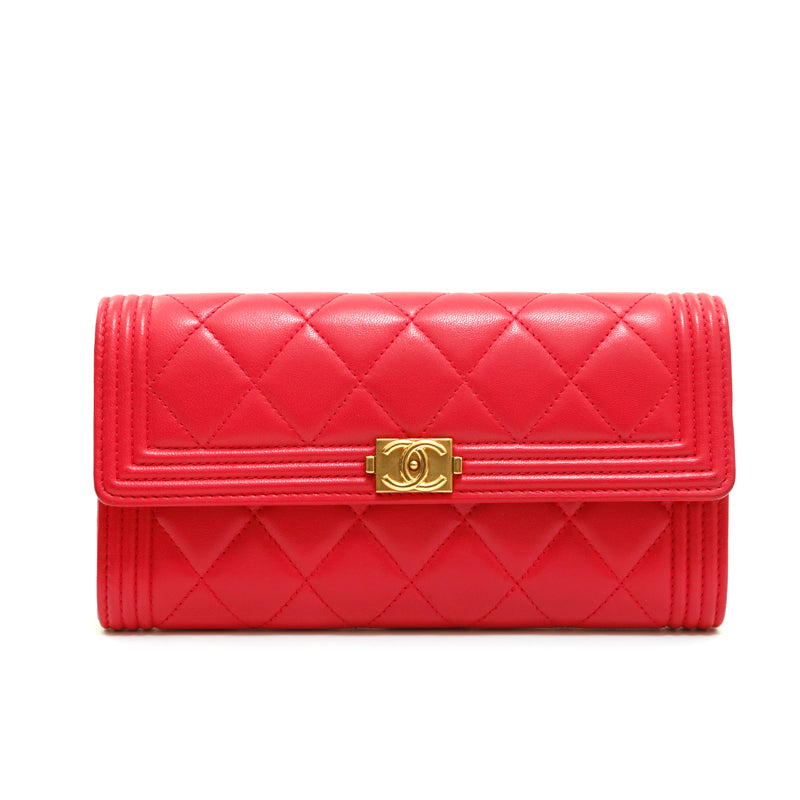 シャネル CHANEL ラムスキン ボーイシャネル マトラッセ 長財布 ピンク