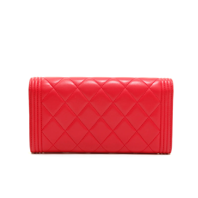 シャネル CHANEL ラムスキン ボーイシャネル マトラッセ 長財布 ピンク
