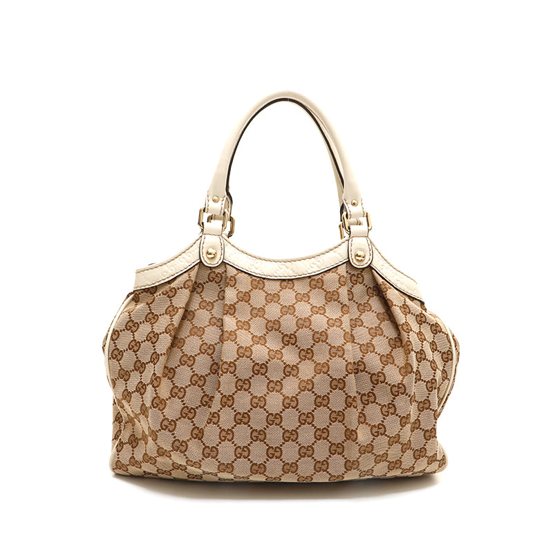 GUCCI Sukey Medium GG Canvas Tote Bag Beige 211944