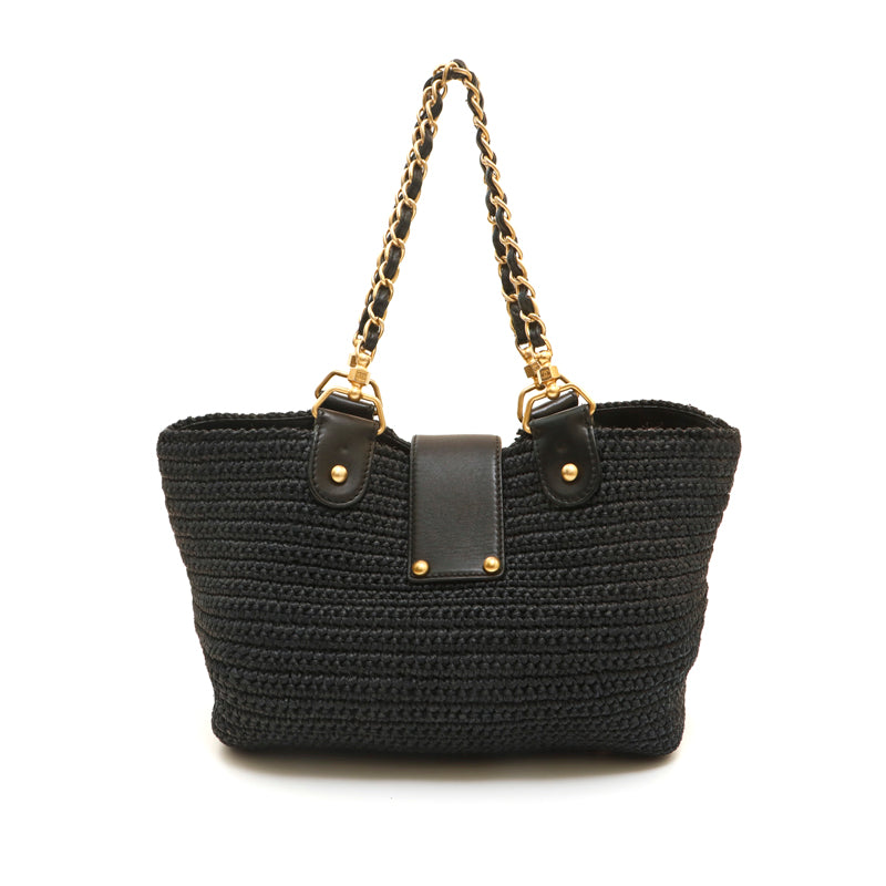 シャネル CHANEL ストロー チェーン ハンドバッグ ブラック P14241
