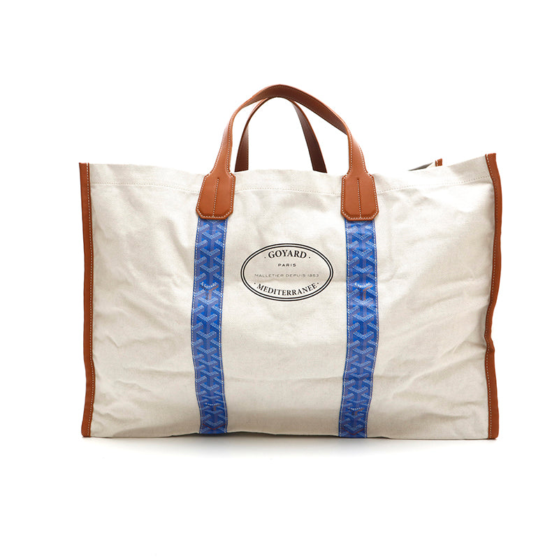 Goyard Logo Mediterrane Canvas Tote Bag Beige x Brown P14806