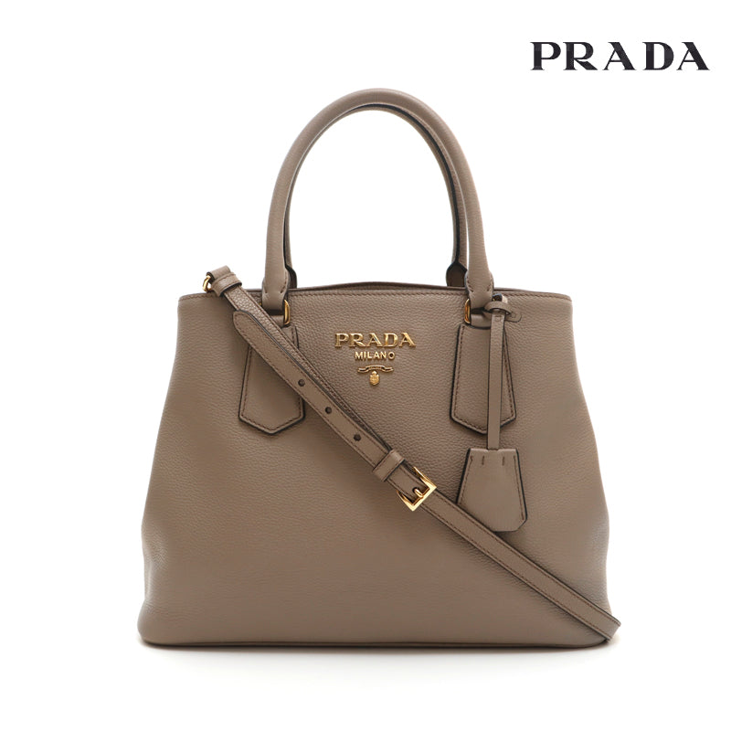 プラダ PRADA 2WAY ショルダー ハンドバッグ レザー グレー P14873