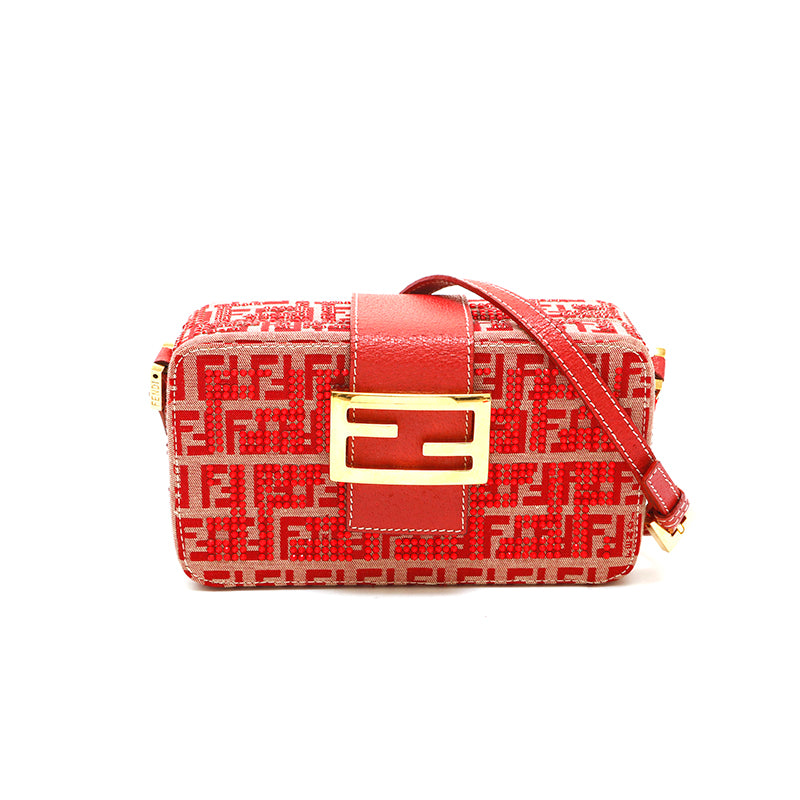フェンディ FENDI ズッキーノ ラインストーン ショルダーバッグ レッド