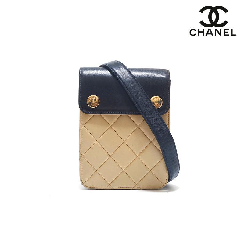 シャネル CHANEL バイカラー マトラッセ ポーチ ハンドバッグ ベージュ