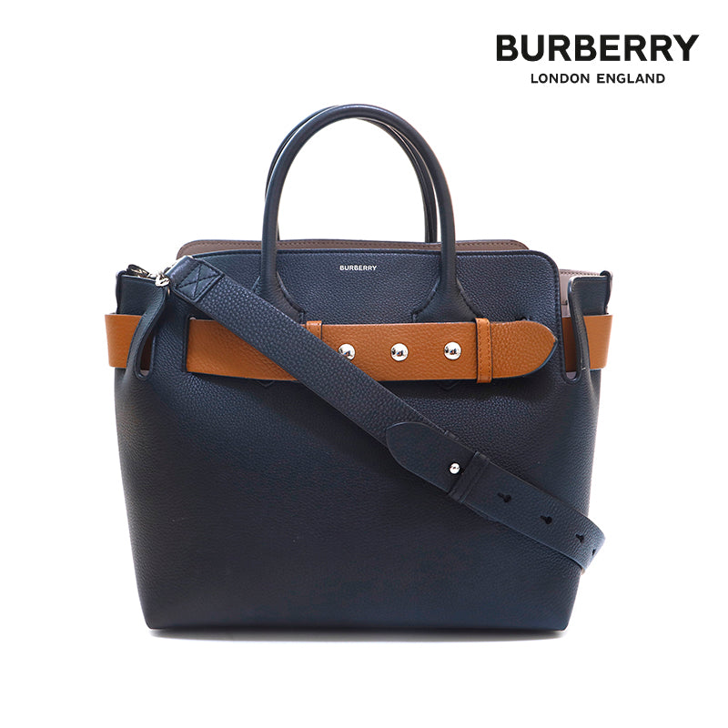 【BURBERRY】ネイビー レザー ハンドバッグ　ショルダー付き バーバリー BURBERRY ロゴ 2way ハンド ショルダーバッグ レザー