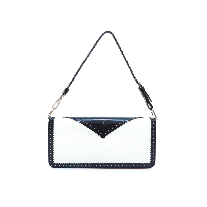 Dior クラッチバッグ ホワイト/ブラック クリスチャンディオール Christian Dior パンチング レザー ミラー付き