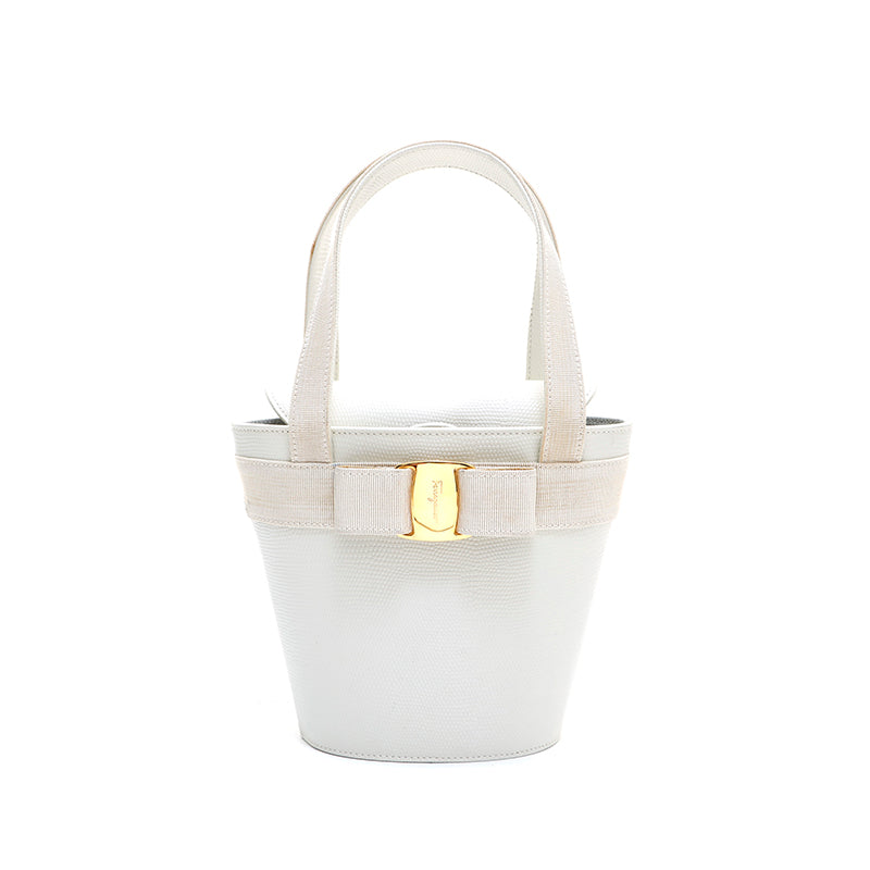 Salvatore Ferragamo Vara Ribbon Handbag Leather White P16126