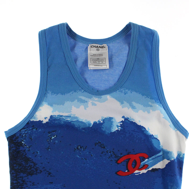 Chanel Surf Coco Mark Tank Top Cut and Sew Top Blue P2776 – NUIR