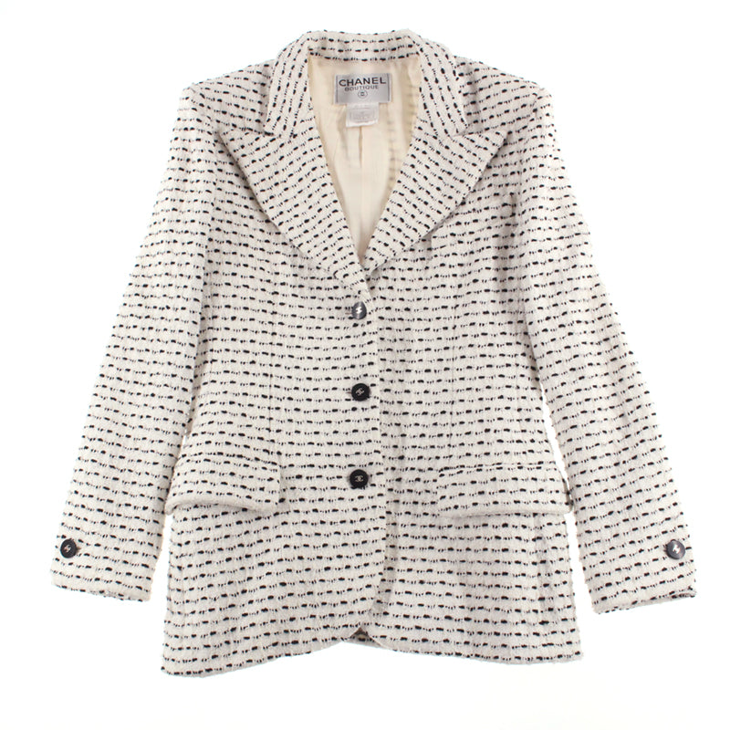 シャネル CHANEL モノトーン ココボタン ツイード ジャケット 98P