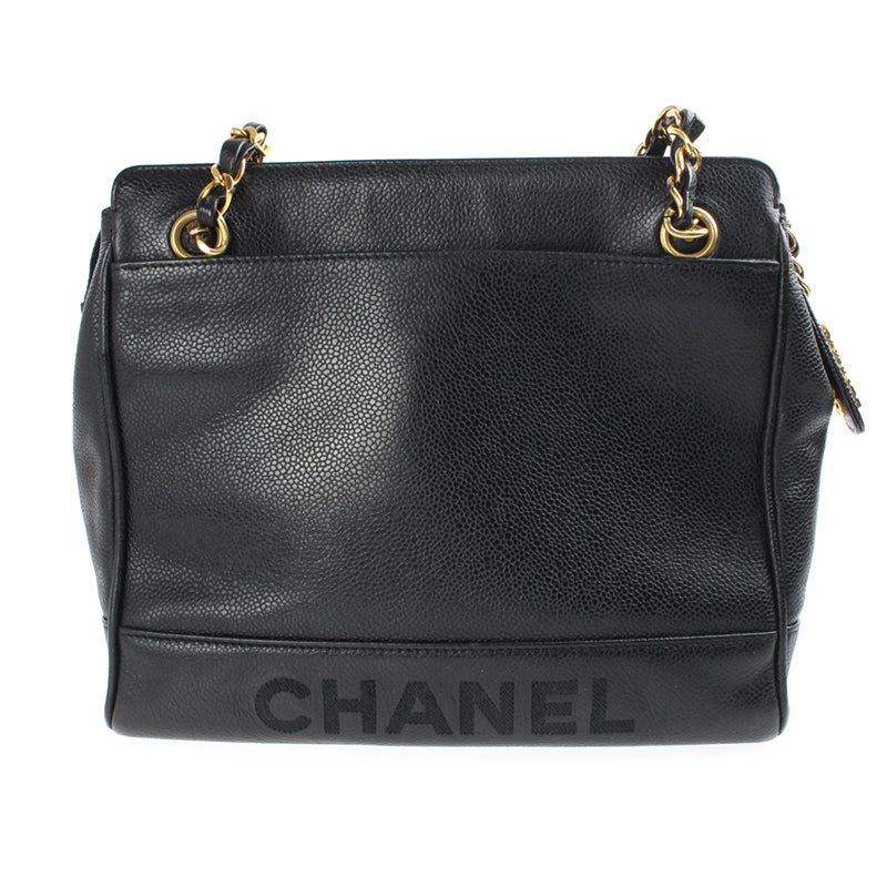 シャネル CHANEL キャビアスキン ロゴ チェーン セミ ショルダーバッグ