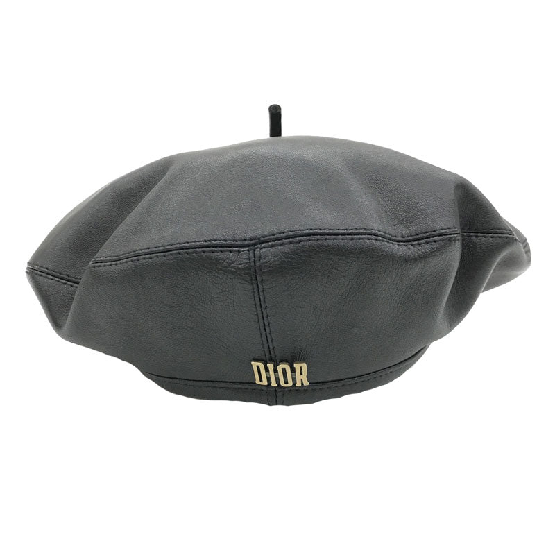 Christian Dior Christian Dior logo beret leather black eitm0173
