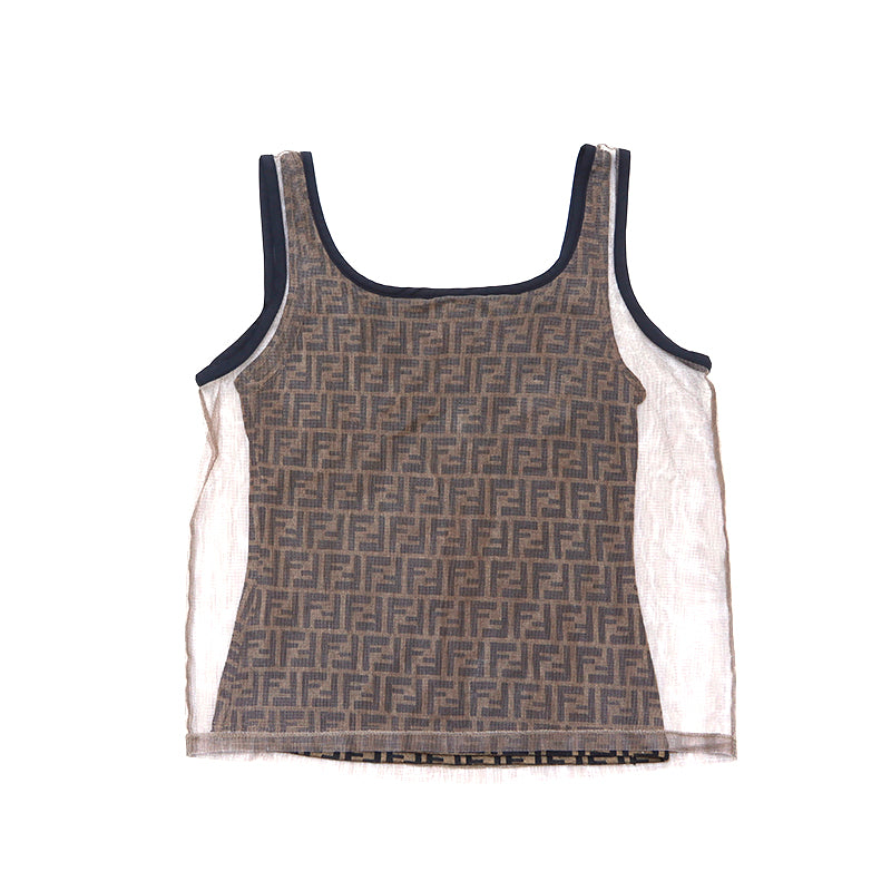 FENDI Zucca Pattern Mesh Layered Tank Top Brown x Black WS1318