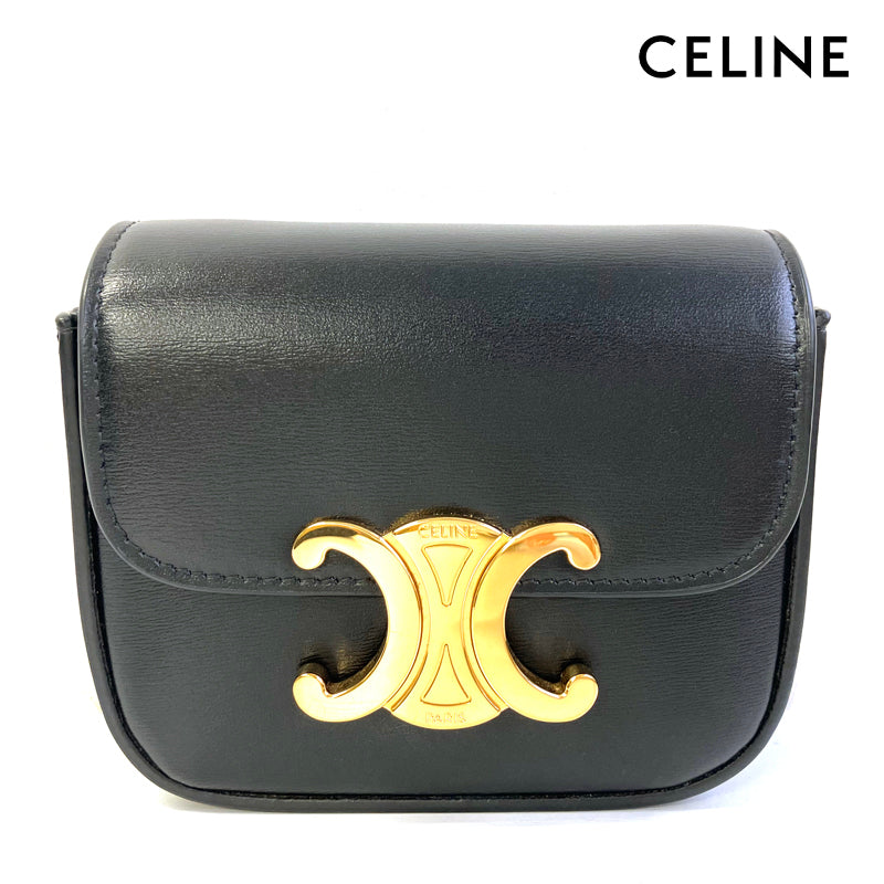 セリーヌ CELINE ミニトリオンフ レザー ショルダーバッグ ブラック