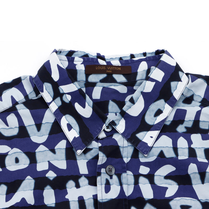 Louis Vuitton Size L 2004 Short Sleeve Shirt Cotton Blue WS2572
