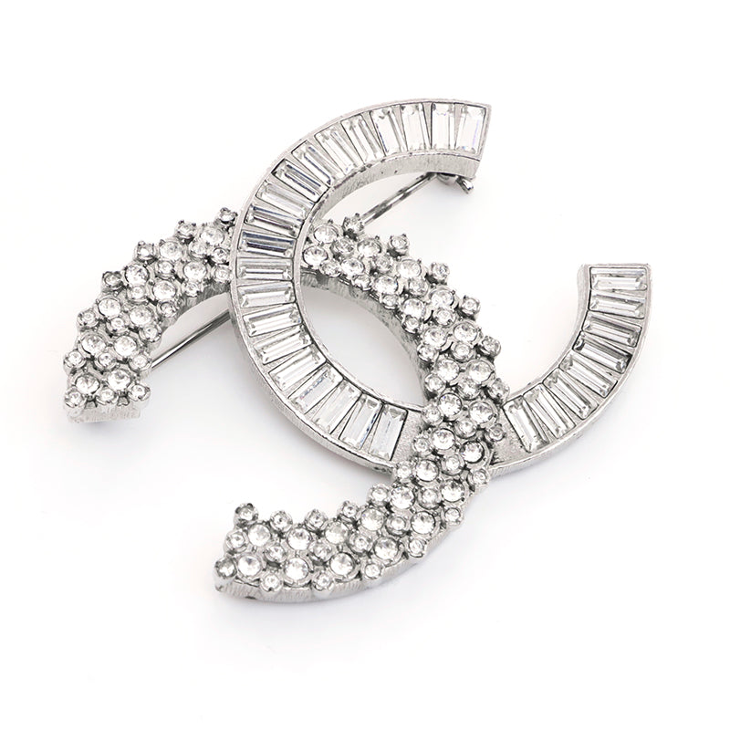 Chanel Silver Rhinestone Bijoux Corsage Coco Mark 1996 90s Brooch