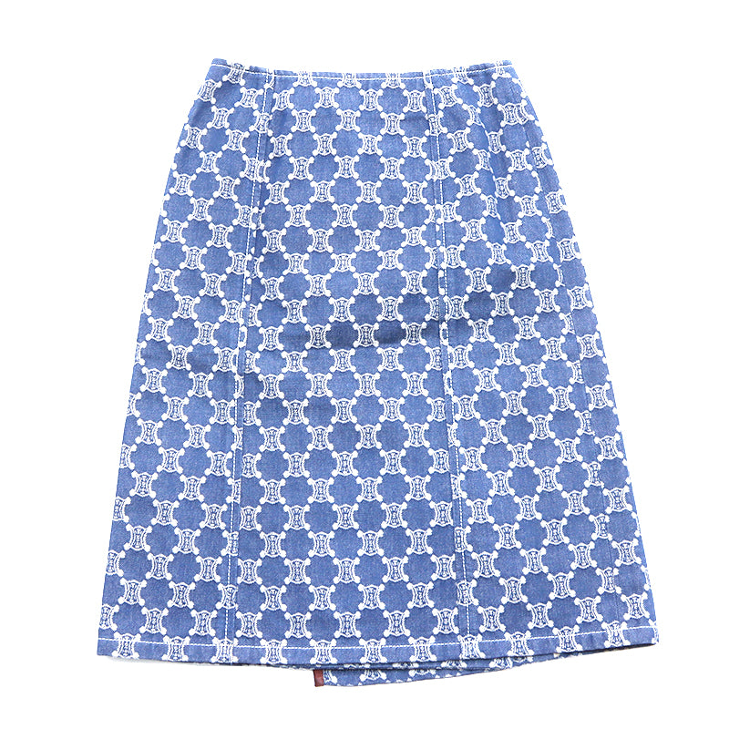 セリーヌ デニム ミニスカート トリオンフ C マカダム 総柄　シルク　美品 極美品 セリーヌ デニム ミニスカート トリオンフ C マカダム 総柄 シルク