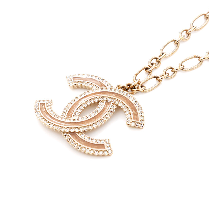 Chanel Coco Mark Rhinestone GP B15A 2015 Gold Necklace WS4459