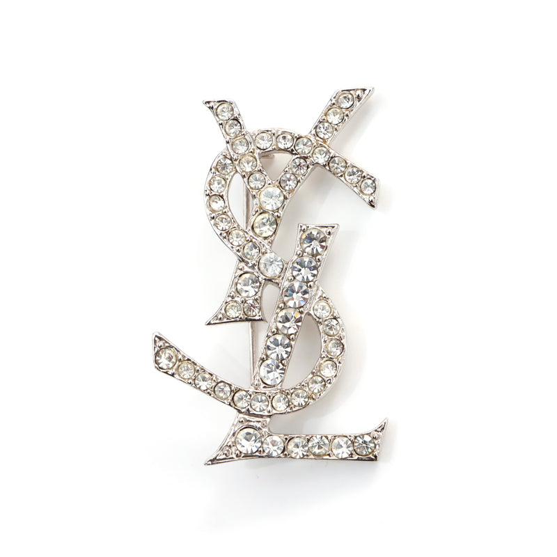 SAINT LAURENT PARIS ラインストーン ブローチ シルバー SAINT LAURENT PARIS YSL logo rhinestone brooch silver WS5355