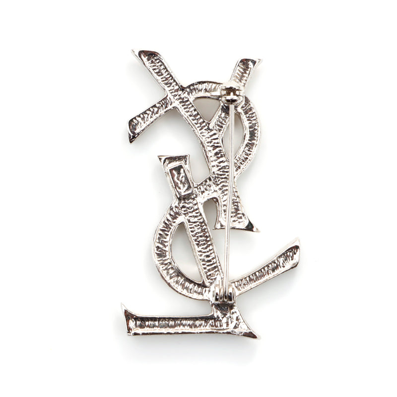 SAINT LAURENT PARIS YSL logo rhinestone brooch silver WS5355