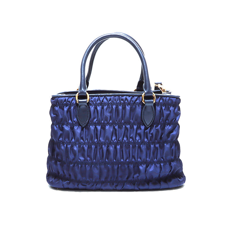 PRADA プラダ ナイロン ハンドバッグ ネイビー ゴールド金具 ギャザー PRADA プラダ ナイロン ハンドバッグ ネイビー ゴールド金具 ギャザー