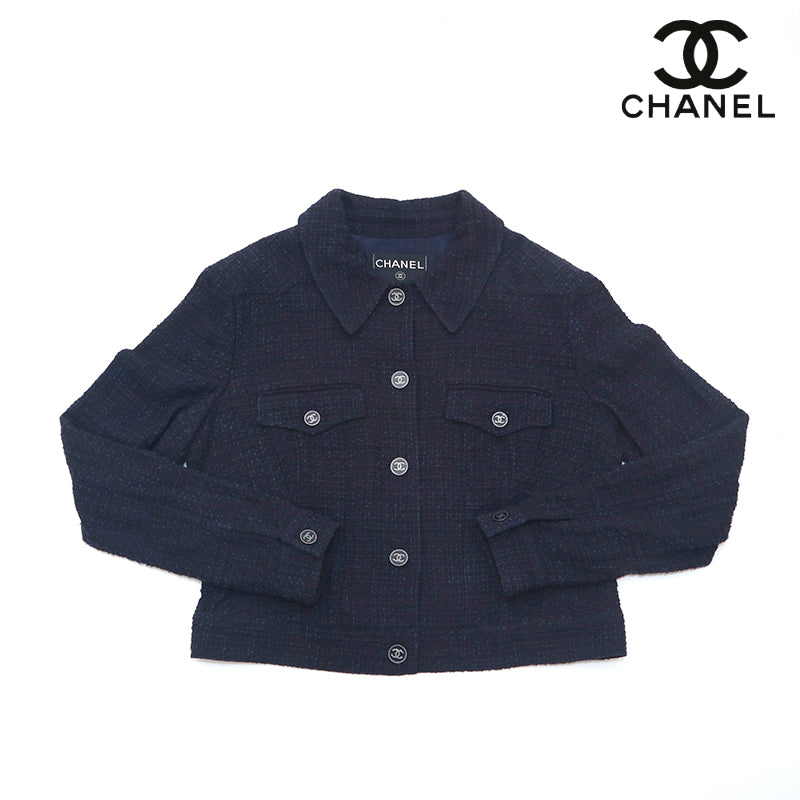 Chanel Coco Button Tweed Jacket Navy eit1089