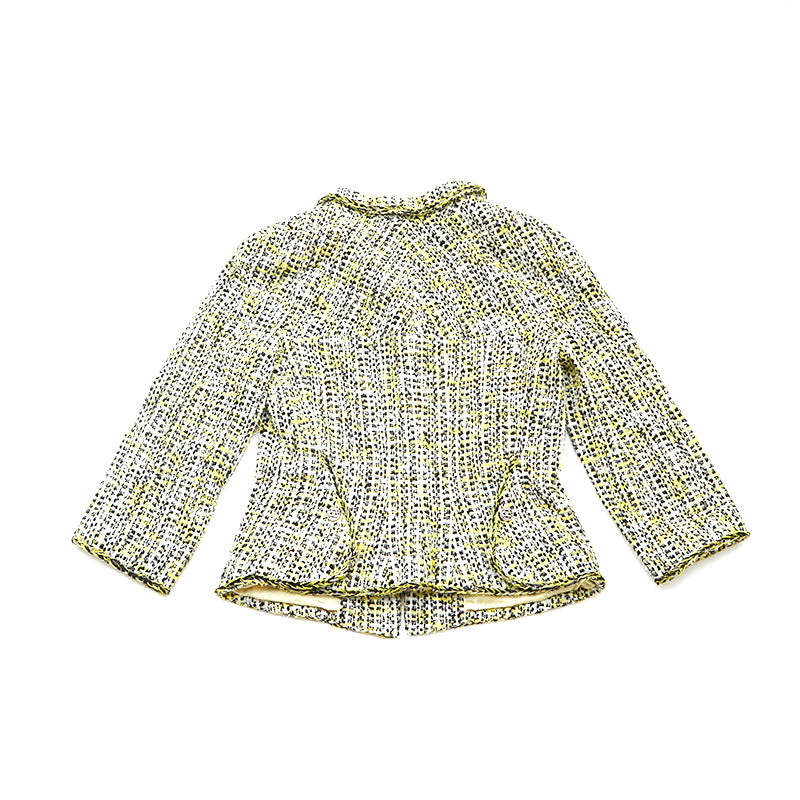 Chanel Coco Button Tweed Jacket Cotton Yellow x Black eit1304