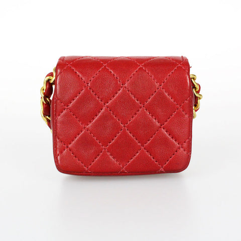 Chanel Mini Mini Matelasse -Gürtel aus saiternder Leder Coco Mark Beutel Leder Red EIT0111P1376