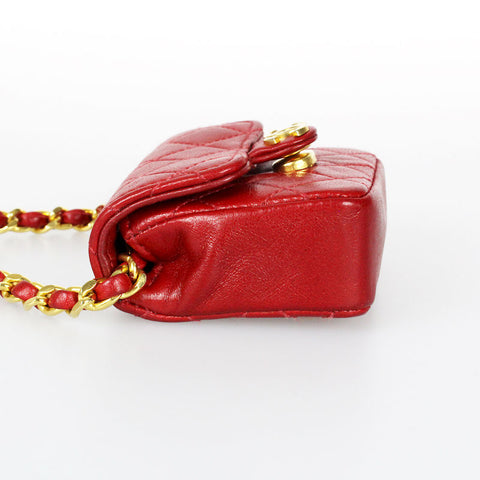 Chanel Mini Mini Matelasse -Gürtel aus saiternder Leder Coco Mark Beutel Leder Red EIT0111P1376