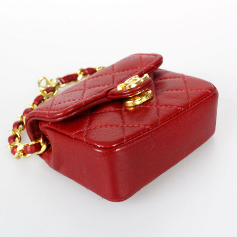 Chanel Mini Mini Matelasse -Gürtel aus saiternder Leder Coco Mark Beutel Leder Red EIT0111P1376