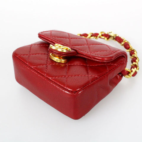 Chanel Mini Mini Matelasse -Gürtel aus saiternder Leder Coco Mark Beutel Leder Red EIT0111P1376